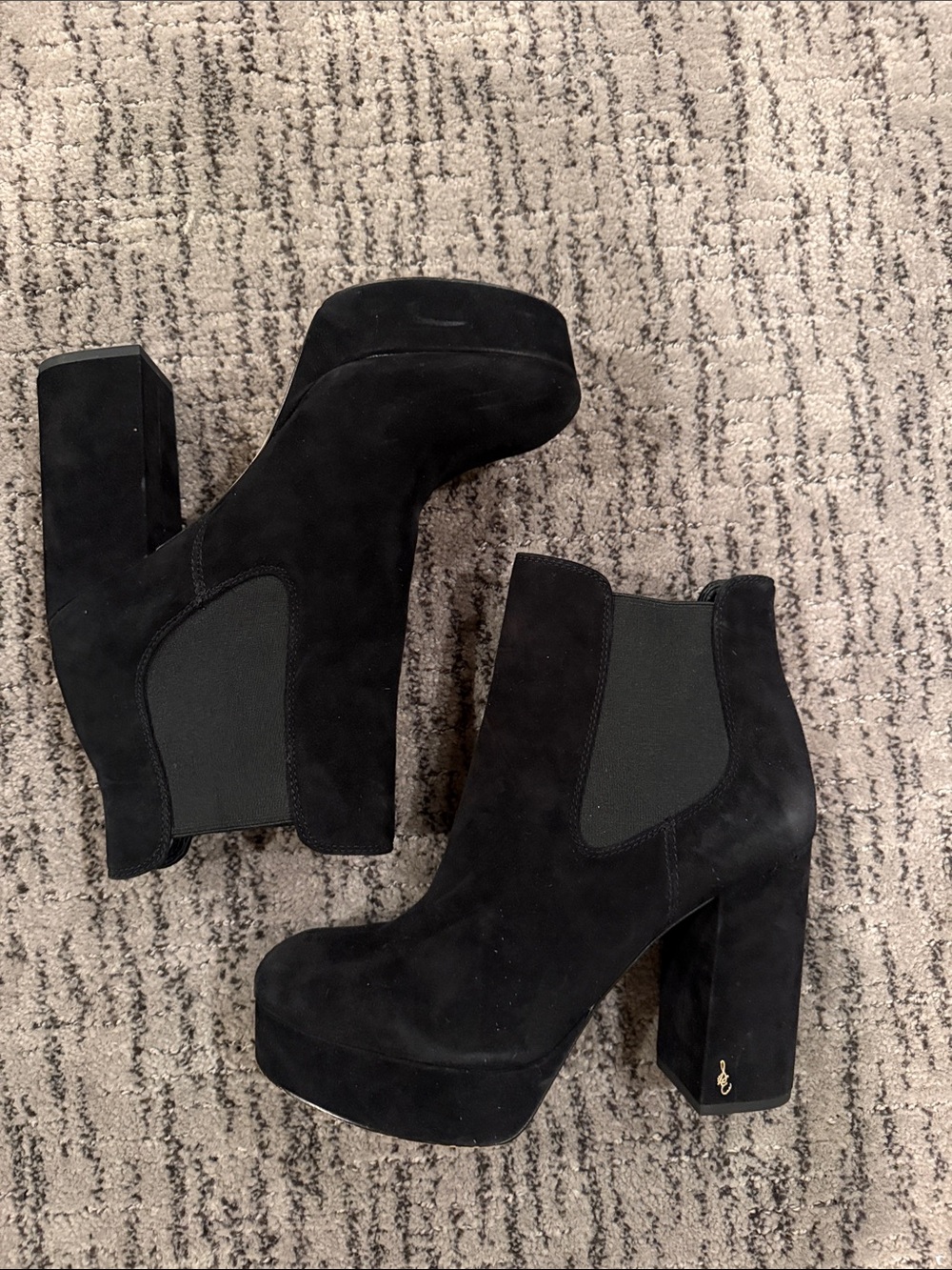Sam Edelman Black Suede Platform Chelsea Block-Heel Boots size 8.5